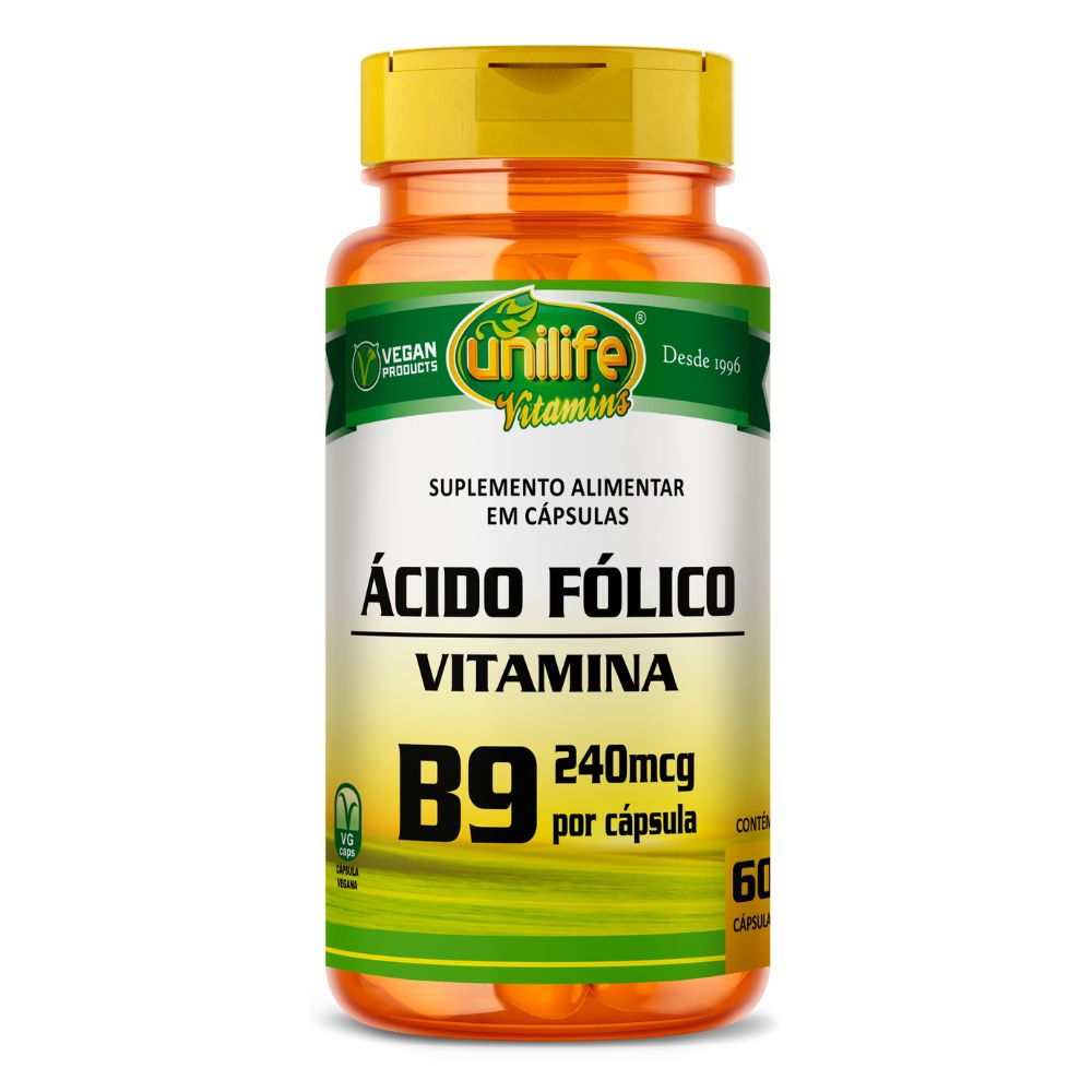 Vitamina B9 Ácido Fólico Unilife 60 cápsulas