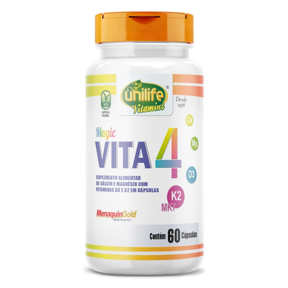 Vita 4 (Cálcio, Magnésio e Vitaminas D3 e K2) Unilife 60 cápsulas