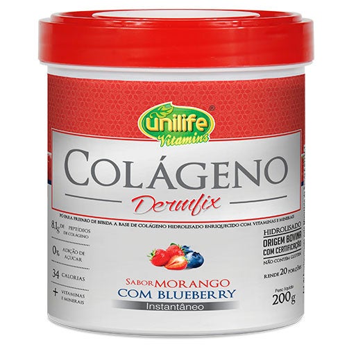 Colágeno em Pó Dermfix Sabor Morango com Blueberry Unilife 200g