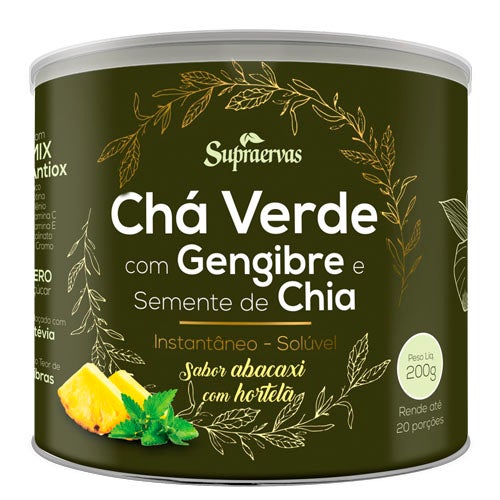 Chá Verde, Gengibre e Chia Solúvel Sabor Abacaxi com Hortelã SupraErvas 200g