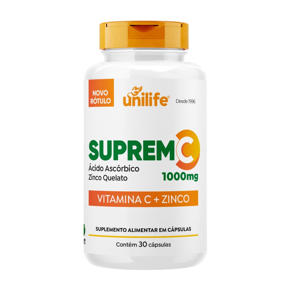 Suprem C 1000mg Vitamina C e Zinco Unilife 30 Cápsulas
