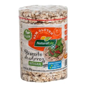 Biscoito de Arroz Integral com Linhaça Dourada, Quinoa e Arroz Preto Natural Life 80g