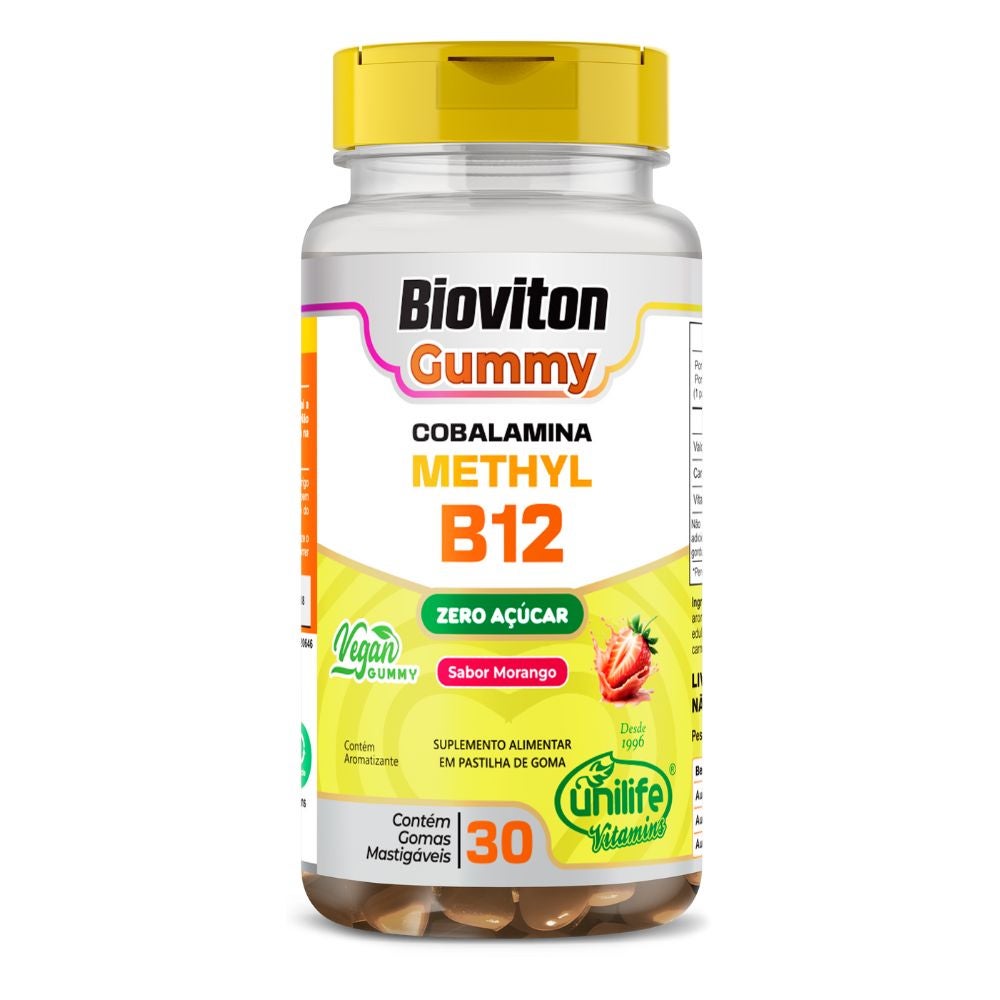Bioviton Gummy Methyl B12 Sabor Morango Unilife 30 gomas
