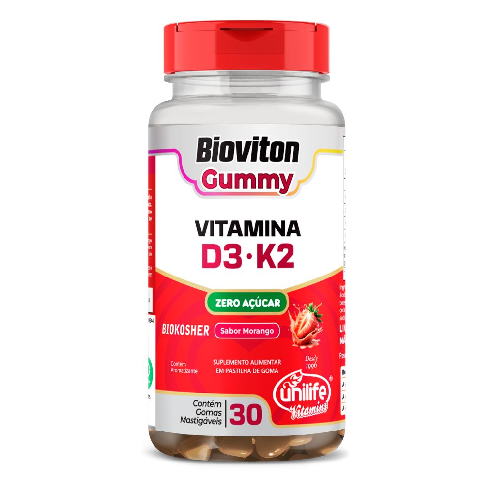 Bioviton Gummy Vitamina D3 + Vitamina K2 Morango Unilife 30 gomas