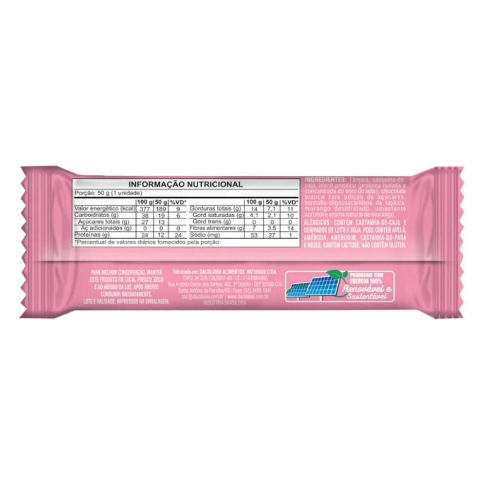 Barra de Proteína Sabor Chocolate Branco e Morango DacoPRO DaColônia 50g - Imagem 2