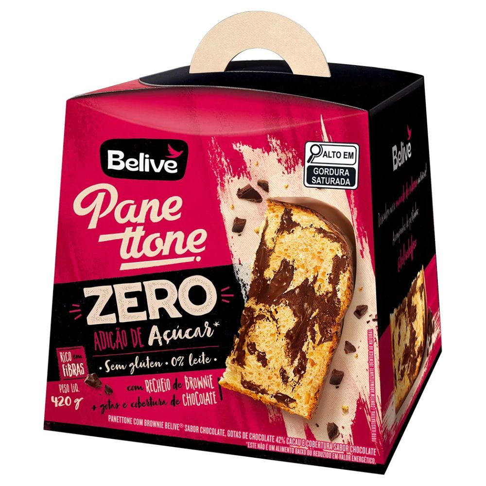 Panettone com Brownie e Gotas de Chocolate Zero Açúcar Belive 420g