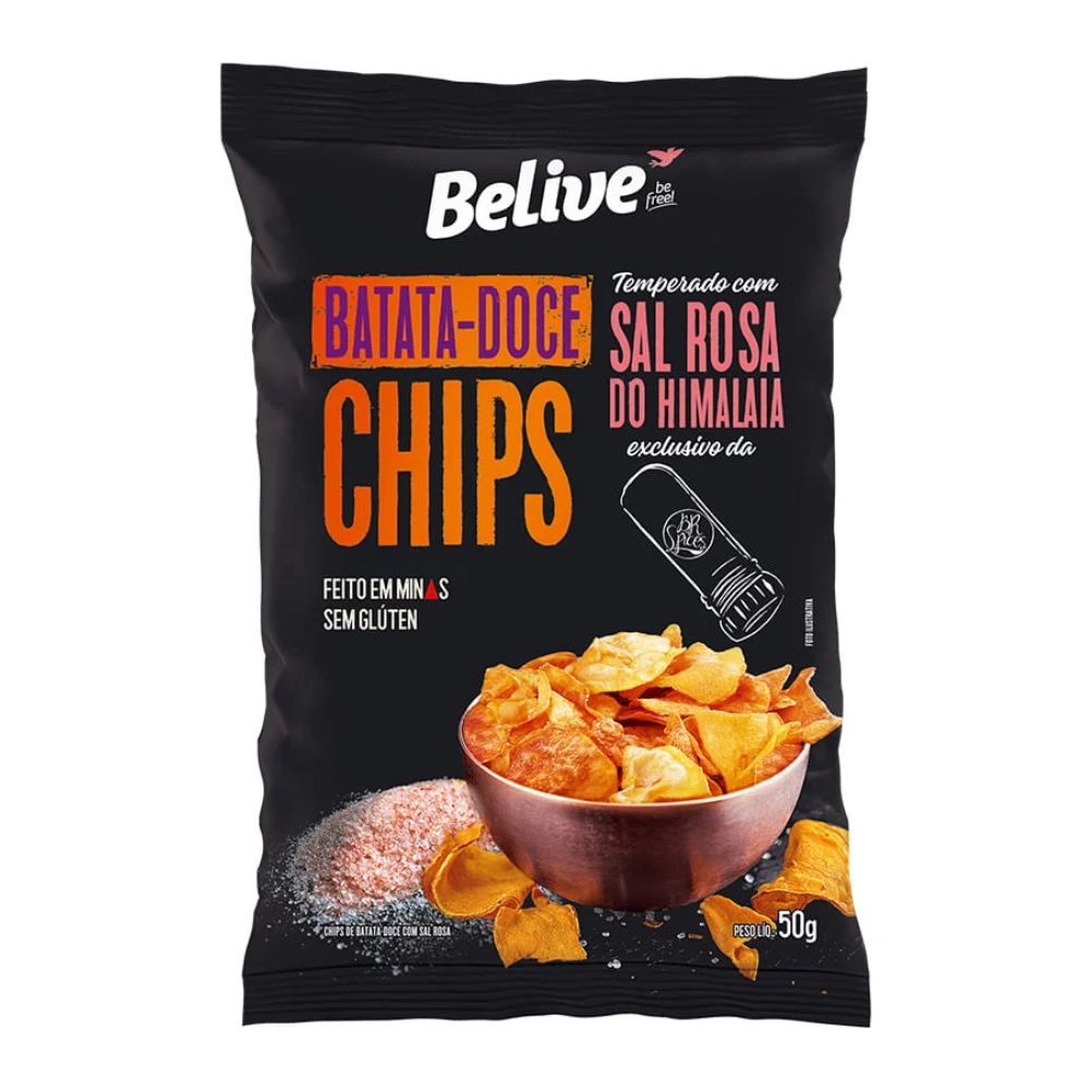 Batata-Doce Chips com Sal Rosa do Himalaia Belive 50g