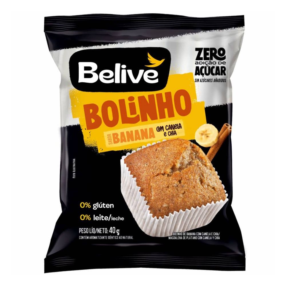 Bolinho Sem Açúcar Sabor Banana com Canela e Chia Belive 40g