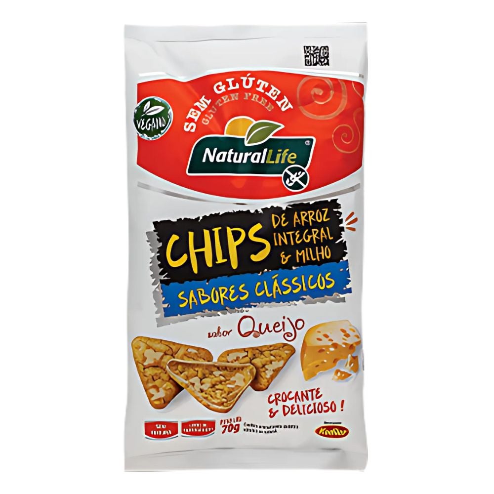 Chips de Arroz Integral e Milho Sabor Queijo Natural Life 70g