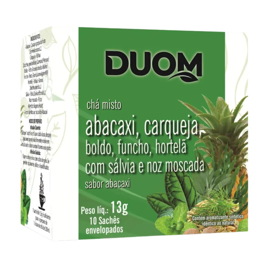 Chá Misto Abacaxi, Carqueja, Boldo, Funcho, Hortelã Com Sálvia e Noz Moscada Duom 10 Sachês