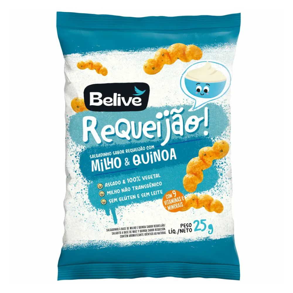 Salgadinho de Milho e Quinoa com Vitaminas Sabor Requeijão Belive 25g