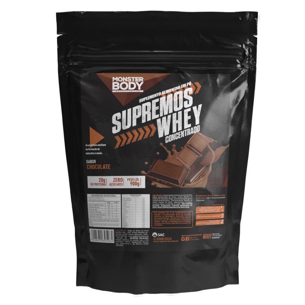 Supremos Whey Concentrado Sabor Chocolate SupraErvas 900g