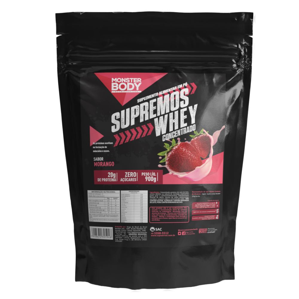 Supremos Whey Concentrado Sabor Morango SupraErvas 900g