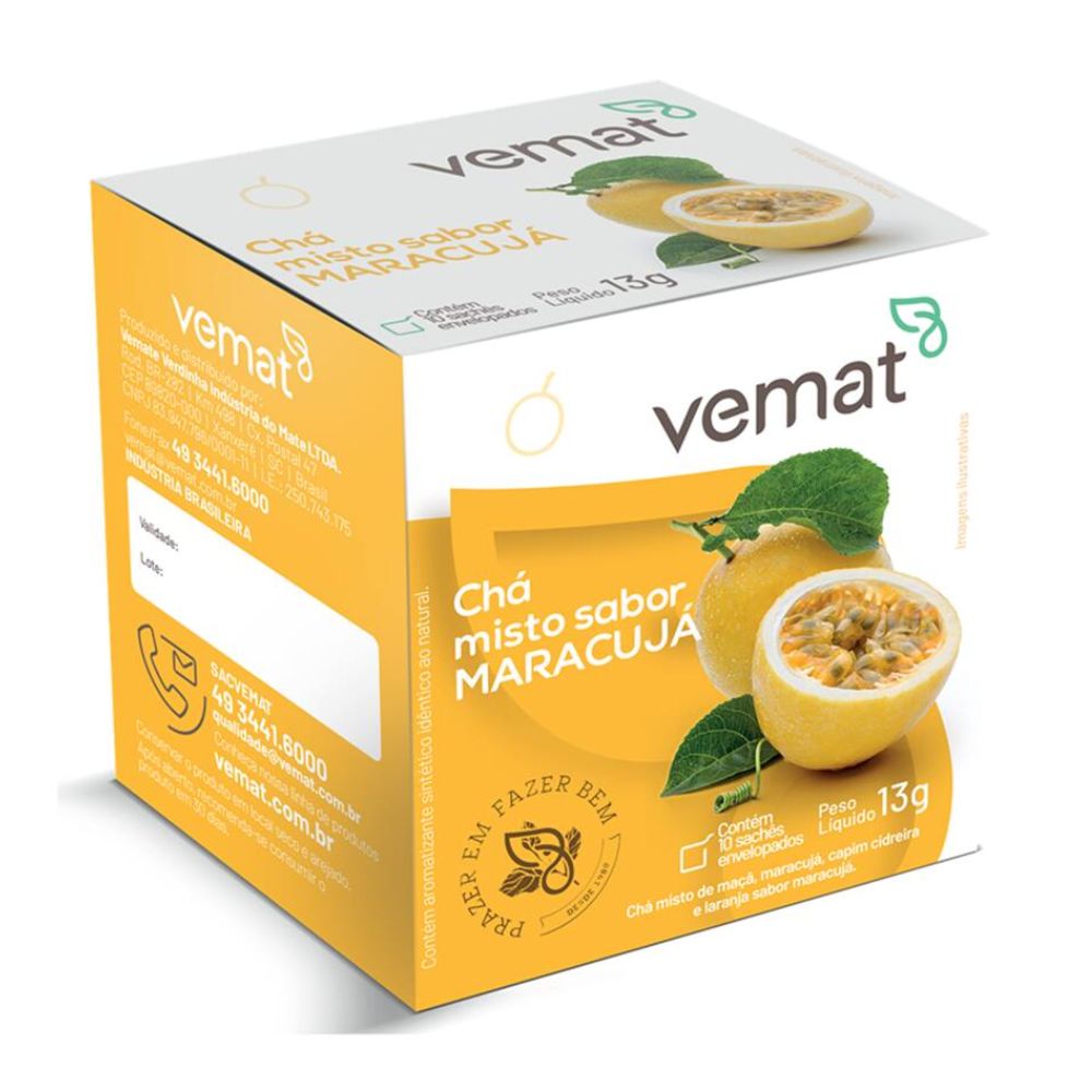 Chá Misto Sabor Maracujá Vemat 10 Sachês