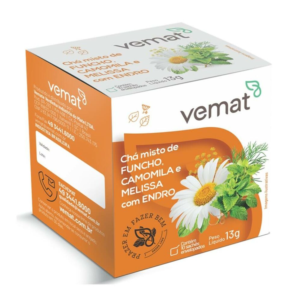 Chá Misto Funcho, Camomila e Melissa com Endro Vemat 10 Sachês