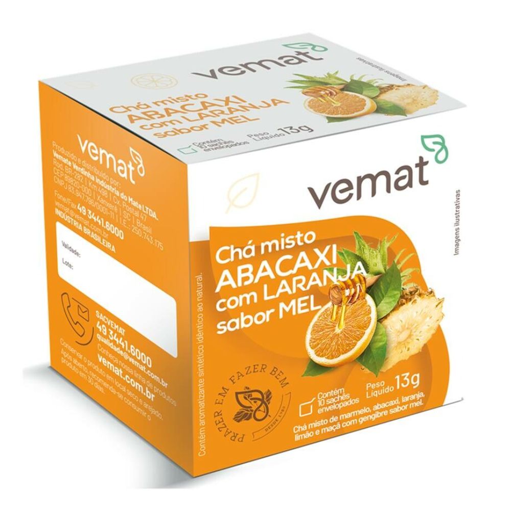 Chá Misto Abacaxi com Laranja Sabor Mel Vemat 10 Sachês