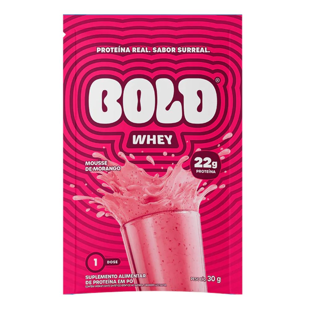 Suplemento Alimentar de Proteína Whey sabor Mousse de Morango Bold 30g