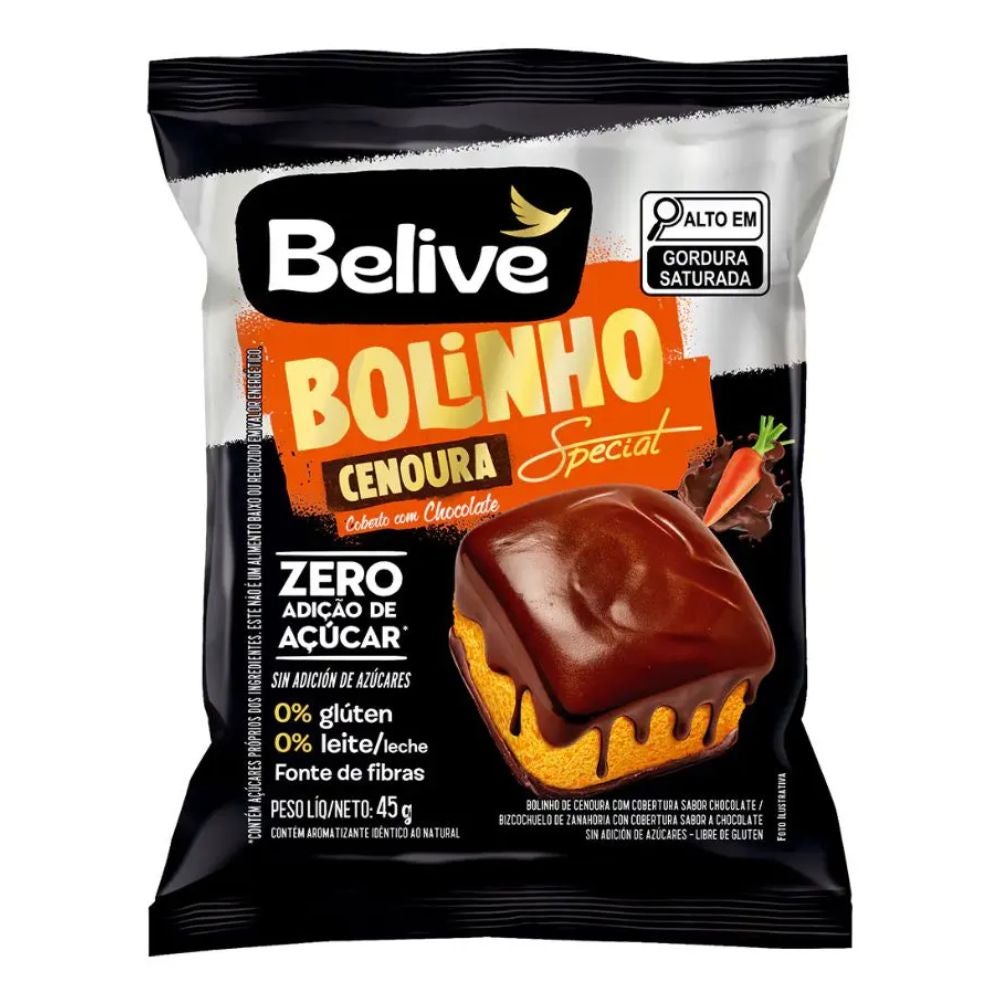 Bolinho de Cenoura com Cobertura de Chocolate Sem Açúcar Belive 45g