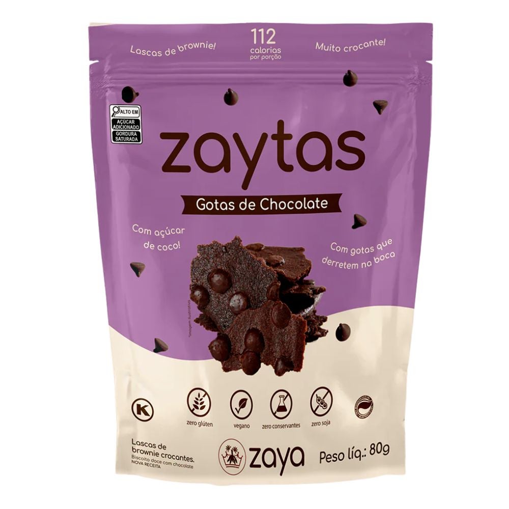 Lascas de Brownie Zaytas com Gotas de Chocolate 70% Zaya 80g