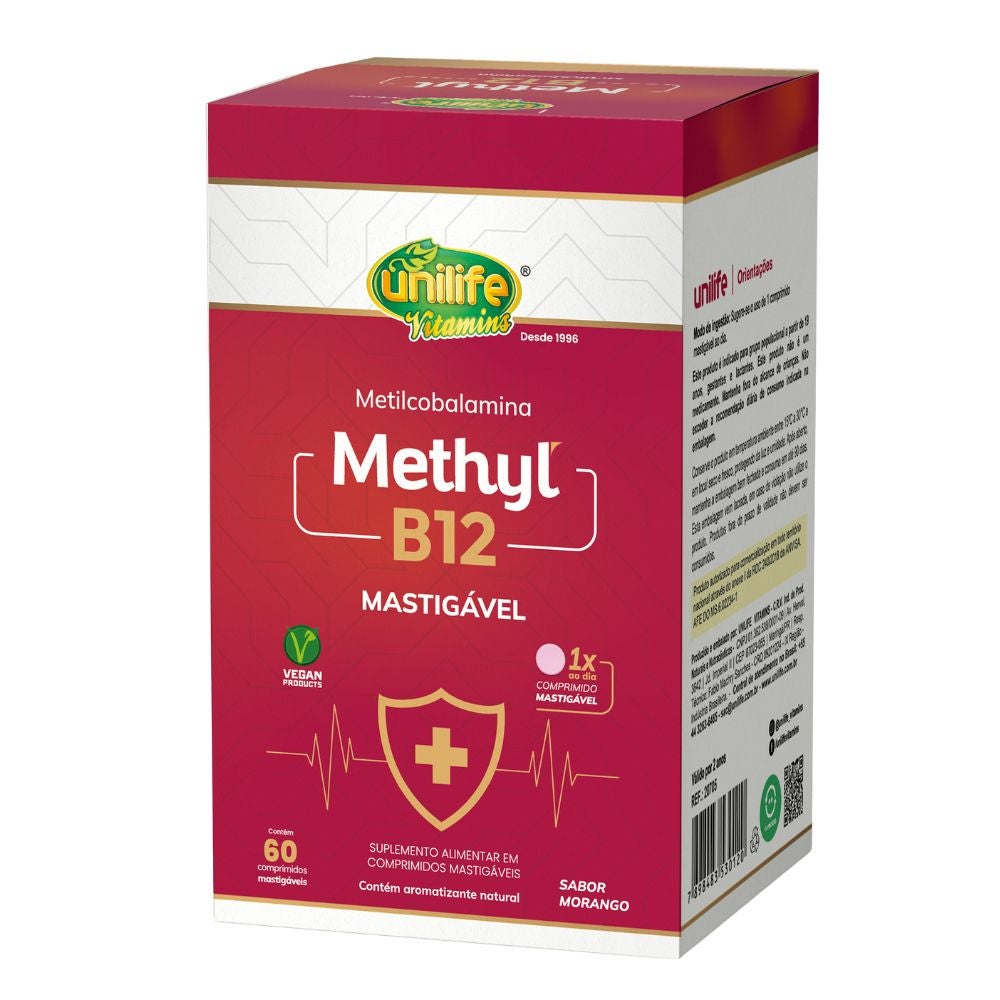 Vitamina B12 Metilcobalamina Sabor Morango Unilife 60 comprimidos mastigáveis - Imagem 2