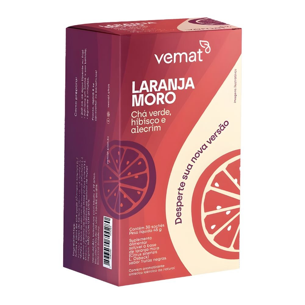 Chá de Laranja Moro, Chá Verde, Hibisco e Alecrim Vemat 30 Sachês