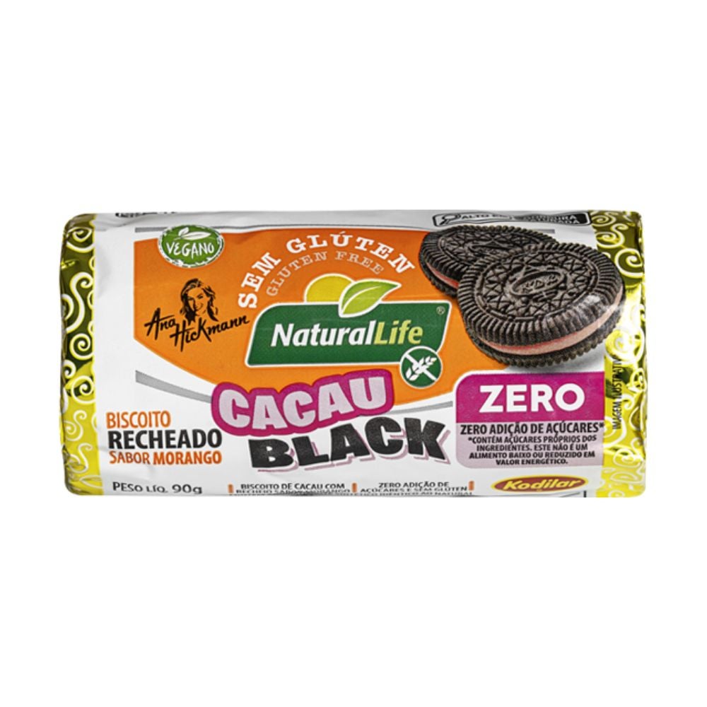 Biscoito Cacau Black Recheado Sabor Morango Natural Life 90g