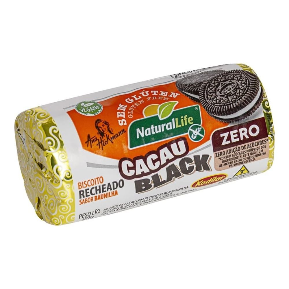 Biscoito Cacau Black Recheado Sabor Baunilha Natural Life 90g